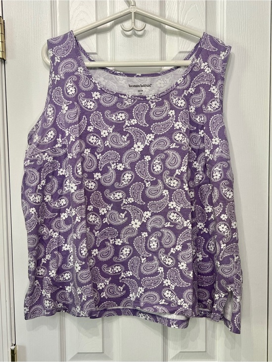 Woman Within Tops - Woman Within Purple Paisley Scoop Neck Tank